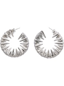 Creole Earrings - predominant colour: silver; occasions: evening, occasion; style: hoop; length: mid; size: standard; material: chain/metal; fastening: pierced; trends: metallics; finish: metallic; embellishment: crystals