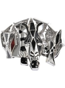 Zebra Enameled Bracelet - predominant colour: silver; occasions: evening, occasion; style: bangle; size: large/oversized; material: chain/metal; trends: metallics; finish: metallic; embellishment: crystals