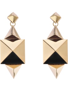 Gold Studded Earrings - predominant colour: gold; occasions: evening, work, occasion; style: drop; length: mid; size: standard; material: chain/metal; fastening: pierced; finish: metallic; embellishment: studs
