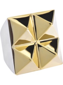 Gold Squared Ring With 4 Studs - predominant colour: gold; occasions: evening, work, occasion, holiday; style: cocktail; size: large/oversized; material: chain/metal; trends: metallics; finish: metallic; embellishment: studs