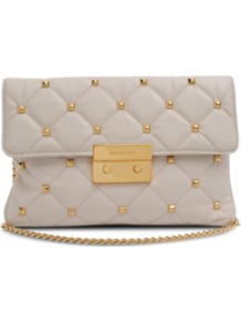 Sloan Quilt Studded Clutch - predominant colour: stone; occasions: evening, occasion; type of pattern: small; style: clutch; length: hand carry; size: small; material: leather; embellishment: quilted; pattern: plain; finish: plain