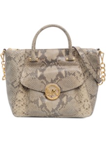 Fulton Leather Bag - predominant colour: taupe; secondary colour: stone; occasions: casual, evening, work, occasion; type of pattern: large; style: tote; length: handle; size: standard; material: leather; pattern: animal print; trends: statement prints; finish: plain; embellishment: chain/metal