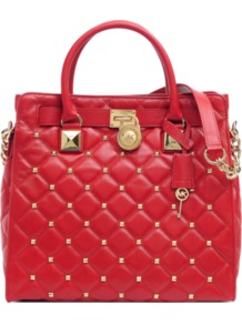Hamilton Large Studded Leather Bag - predominant colour: true red; occasions: casual, evening, work; type of pattern: small; style: shoulder; length: shoulder (tucks under arm); size: standard; material: leather; embellishment: quilted; pattern: plain; finish: plain