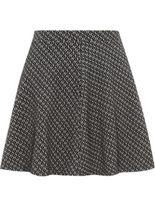 Grey Panel Skirt - length: mid thigh; fit: loose/voluminous; waist: mid/regular rise; predominant colour: charcoal; secondary colour: black; occasions: casual, evening; style: a-line; fibres: polyester/polyamide - stretch; pattern type: fabric; pattern size: standard; pattern: patterned/print; texture group: jersey - stretchy/drapey