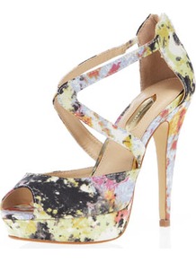Floral Cross Strap High Sandal - occasions: evening, occasion, holiday; predominant colour: multicoloured; material: fabric; ankle detail: ankle strap; heel: platform; toe: open toe/peeptoe; style: strappy; finish: plain; pattern: animal print; heel height: very high