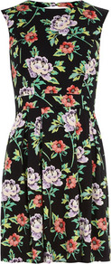 Rose Bloom Prom Dress - length: mid thigh; sleeve style: sleeveless; occasions: casual, holiday; fit: fitted at waist & bust; style: fit & flare; fibres: polyester/polyamide - stretch; neckline: crew; hip detail: soft pleats at hip/draping at hip/flared at hip; back detail: keyhole/peephole detail at back; predominant colour: multicoloured; sleeve length: sleeveless; trends: high impact florals; pattern type: fabric; pattern size: big & busy; pattern: florals; texture group: jersey - stretchy/drapey