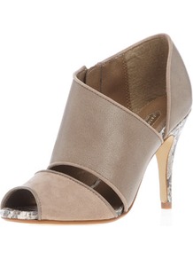Mink Enclosed Sandals - predominant colour: taupe; occasions: evening, work; material: leather; heel height: high; heel: stiletto; toe: open toe/peeptoe; style: strappy; finish: plain; pattern: plain