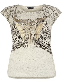 Animal Foil Bubble Tee - neckline: round neck; sleeve style: capped; style: t-shirt; predominant colour: stone; occasions: casual; length: standard; fibres: cotton - 100%; fit: straight cut; bust detail: contrast pattern/fabric/detail at bust; sleeve length: short sleeve; pattern type: fabric; pattern size: big & busy; pattern: patterned/print; texture group: jersey - stretchy/drapey