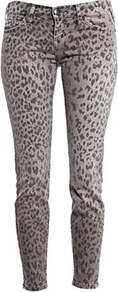 The Stiletto Jean Grey Leopard - style: skinny leg; waist: low rise; pocket detail: traditional 5 pocket; predominant colour: mid grey; occasions: casual, evening; length: ankle length; fibres: cotton - stretch; texture group: denim; pattern type: fabric; pattern size: small & busy; pattern: animal print