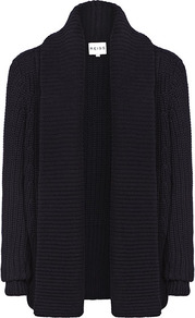 Gixnix Chunky Drapey Cardigan - pattern: plain; neckline: shawl; style: open front; predominant colour: navy; occasions: casual, work; length: standard; fibres: cotton - 100%; fit: loose; sleeve length: long sleeve; sleeve style: standard; texture group: knits/crochet; pattern type: knitted - other