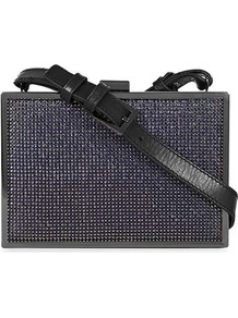 Filippa Chain Mail Box Clutch - predominant colour: charcoal; occasions: evening, occasion; type of pattern: small; style: clutch; length: hand carry; size: small; material: leather; pattern: plain; trends: metallics; finish: metallic; embellishment: chain/metal