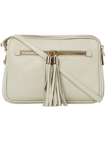 Maeve Handbag, Natural - predominant colour: stone; occasions: casual, work; style: shoulder; length: across body/long; size: standard; material: leather; embellishment: tassels; pattern: plain; finish: plain