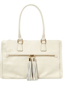 Orla Tote Handbag, Natural - predominant colour: ivory; occasions: casual, evening, work; type of pattern: standard; style: tote; length: handle; size: standard; material: leather; embellishment: tassels; pattern: plain; finish: plain