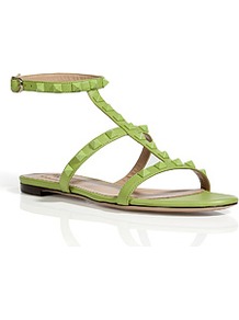 Pop Apple Leather Tonal Rockstud Sandals - predominant colour: lime; occasions: casual, holiday; material: leather; heel height: flat; embellishment: studs; ankle detail: ankle strap; heel: standard; toe: open toe/peeptoe; style: gladiators; finish: plain; pattern: plain