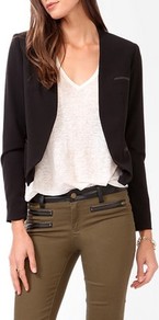 Open Cutaway Jacket - pattern: plain; style: single breasted blazer; collar: shawl/waterfall; fit: slim fit; predominant colour: black; occasions: casual, evening, work, occasion; length: standard; fibres: polyester/polyamide - mix; waist detail: fitted waist; sleeve length: long sleeve; sleeve style: standard; collar break: low/open; pattern type: fabric; pattern size: standard; texture group: other - light to midweight