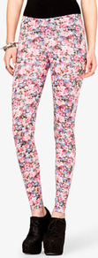Floral Print Leggings - length: standard; style: leggings; waist detail: elasticated waist; waist: mid/regular rise; occasions: casual, evening, work; fibres: cotton - stretch; hip detail: fitted at hip (bottoms); predominant colour: multicoloured; texture group: jersey - clingy; trends: high impact florals; fit: skinny/tight leg; pattern type: fabric; pattern size: small & busy; pattern: florals