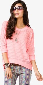 Semi Sheer High Low Sweater - neckline: round neck; sleeve style: dolman/batwing; pattern: plain; style: standard; predominant colour: pink; occasions: casual; length: standard; fibres: polyester/polyamide - 100%; fit: loose; hip detail: dip hem; back detail: longer hem at back than at front; sleeve length: 3/4 length; pattern type: fabric; pattern size: standard; texture group: jersey - stretchy/drapey