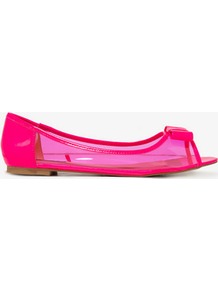Peep Toe Jelly Flats - predominant colour: hot pink; occasions: casual; material: plastic/rubber; heel height: flat; toe: open toe/peeptoe; style: ballerinas / pumps; trends: fluorescent; finish: fluorescent; pattern: plain; embellishment: bow