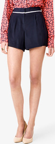 Essential Pleated Georgette Shorts - pattern: plain; style: shorts; waist detail: embellishment at waist/feature waistband; waist: high rise; length: short shorts; predominant colour: navy; occasions: casual, evening, holiday; fibres: polyester/polyamide - 100%; hip detail: front pleats at hip level; texture group: silky - light; fit: slim leg; pattern type: fabric; pattern size: standard
