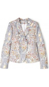Paris Map Print Blazer - style: single breasted blazer; collar: standard lapel/rever collar; occasions: casual, work, occasion; length: standard; fit: straight cut (boxy); fibres: cotton - 100%; predominant colour: multicoloured; sleeve length: long sleeve; sleeve style: standard; texture group: cotton feel fabrics; trends: statement prints; collar break: medium; pattern type: fabric; pattern size: small & busy; pattern: patterned/print