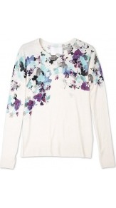 Floral Printed Sweater - neckline: round neck; style: standard; predominant colour: ivory; occasions: casual, work; length: standard; fibres: wool - 100%; fit: standard fit; sleeve length: long sleeve; sleeve style: standard; texture group: knits/crochet; pattern type: knitted - other; pattern size: small & busy; pattern: florals