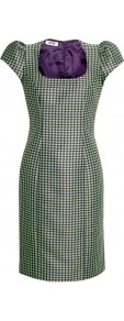 Cap Sleeve Fitted Jacquard Dress - style: shift; sleeve style: puffed; fit: tailored/fitted; secondary colour: navy; predominant colour: emerald green; occasions: evening, occasion; length: on the knee; fibres: polyester/polyamide - 100%; hip detail: sculpting darts/pleats/seams at hip; sleeve length: short sleeve; trends: statement prints; neckline: medium square neck; pattern type: fabric; pattern size: small & busy; pattern: patterned/print; texture group: brocade/jacquard