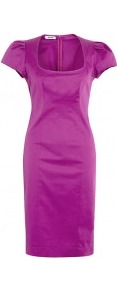 Cap Sleeve Stretch Cotton Dress - style: shift; sleeve style: puffed; fit: tailored/fitted; pattern: plain; predominant colour: purple; occasions: evening, occasion; length: on the knee; fibres: cotton - stretch; sleeve length: short sleeve; texture group: cotton feel fabrics; neckline: low square neck; pattern type: fabric