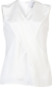 Cross Front Top - neckline: v-neck; pattern: plain; sleeve style: sleeveless; style: wrap/faux wrap; bust detail: ruching/gathering/draping/layers/pintuck pleats at bust; predominant colour: white; occasions: casual, evening, work; length: standard; fibres: silk - 100%; fit: straight cut; sleeve length: sleeveless; texture group: silky - light; pattern type: fabric; pattern size: standard