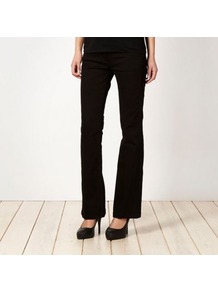 Shape Enhancing Black Bootcut Jeans - style: bootcut; pattern: plain; pocket detail: traditional 5 pocket; length: extra long; waist: mid/regular rise; predominant colour: black; occasions: casual, evening; fibres: cotton - stretch; texture group: denim; pattern type: fabric