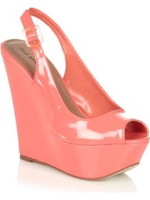 Coral Gael High Wedge Platform Court Shoes - predominant colour: coral; occasions: casual, evening, work, occasion, holiday; material: faux leather; heel height: high; embellishment: buckles; heel: wedge; toe: open toe/peeptoe; style: slingbacks; trends: fluorescent; finish: patent; pattern: plain