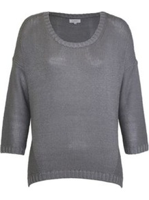 Tape Scoop Neck Jumper - neckline: round neck; style: standard; predominant colour: mid grey; occasions: casual, work; length: standard; fibres: acrylic - 100%; fit: loose; sleeve length: 3/4 length; sleeve style: standard; texture group: knits/crochet; pattern type: knitted - other