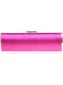 Le Club Minaud - predominant colour: hot pink; secondary colour: silver; occasions: casual, evening, occasion; type of pattern: standard; style: clutch; length: hand carry; size: small; material: fabric; pattern: plain; trends: fluorescent; finish: metallic; embellishment: chain/metal