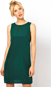 Simple Shift Dress - style: shift; length: mini; neckline: round neck; fit: tailored/fitted; pattern: plain; sleeve style: sleeveless; predominant colour: dark green; occasions: evening, work; fibres: polyester/polyamide - 100%; back detail: keyhole/peephole detail at back; sleeve length: sleeveless; trends: glamorous day shifts; pattern type: fabric; texture group: other - light to midweight