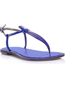 Gigi Sandals - predominant colour: royal blue; occasions: casual; material: leather; heel height: flat; ankle detail: ankle strap; heel: standard; toe: toe thongs; style: flip flops / toe post; finish: plain; pattern: plain