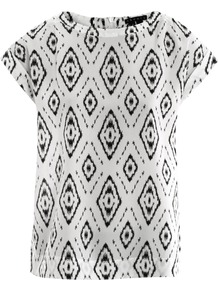 Sorcha Printed Silk Blouse - neckline: round neck; sleeve style: capped; style: blouse; predominant colour: white; occasions: casual; length: standard; fibres: silk - 100%; fit: straight cut; sleeve length: short sleeve; texture group: crepes; pattern type: fabric; pattern size: small & busy; pattern: patterned/print