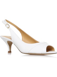 Ontherocks3 - predominant colour: white; occasions: evening, work, occasion, holiday; material: faux leather; heel height: mid; embellishment: buckles; ankle detail: ankle strap; heel: kitten; toe: open toe/peeptoe; style: slingbacks; finish: patent; pattern: plain