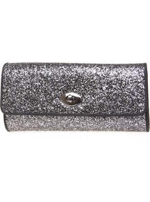 Oblix - predominant colour: black; occasions: evening, occasion; type of pattern: standard; style: clutch; length: hand carry; size: standard; material: fabric; embellishment: glitter; trends: metallics; finish: metallic; pattern: patterned/print