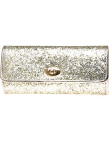 Oblix - predominant colour: gold; occasions: evening, occasion; type of pattern: standard; style: clutch; length: hand carry; size: standard; material: fabric; embellishment: glitter; pattern: plain; trends: metallics; finish: metallic