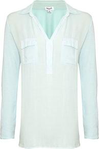Cotton Shirt In Julep - neckline: shirt collar/peter pan/zip with opening; pattern: plain; bust detail: pocket detail at bust; style: polo shirt; predominant colour: pistachio; occasions: casual; length: standard; fit: straight cut; sleeve length: long sleeve; sleeve style: standard; pattern type: fabric; texture group: jersey - stretchy/drapey; fibres: viscose/rayon - mix