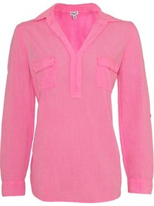 Cotton Shirt In Pink - neckline: shirt collar/peter pan/zip with opening; pattern: plain; bust detail: added detail/embellishment at bust; style: shirt; predominant colour: pink; occasions: casual, work; length: standard; fibres: cotton - 100%; fit: body skimming; sleeve length: long sleeve; sleeve style: standard; texture group: cotton feel fabrics; pattern type: fabric