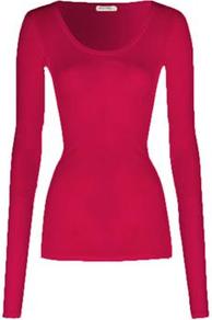 Mas04 Long Sleeve Tee In Peony - pattern: plain; predominant colour: hot pink; occasions: casual, work; length: standard; style: top; neckline: scoop; fibres: polyester/polyamide - stretch; fit: tight; sleeve length: long sleeve; sleeve style: standard; pattern type: fabric; texture group: jersey - stretchy/drapey