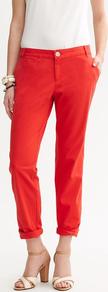 City Chino - pattern: plain; waist: low rise; predominant colour: bright orange; occasions: casual, evening, work, holiday; length: ankle length; style: chino; fibres: cotton - stretch; jeans & bottoms detail: turn ups; texture group: cotton feel fabrics; fit: straight leg; pattern type: fabric