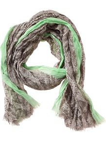 Ciara Snake Print Scarf - predominant colour: pistachio; occasions: casual, work; type of pattern: small; style: regular; size: standard; material: fabric; embellishment: fringing; pattern: animal print; trends: statement prints
