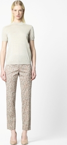 Abstract Print Trousers - length: standard; waist detail: fitted waist; pocket detail: small back pockets, pockets at the sides; waist: mid/regular rise; predominant colour: stone; occasions: casual, evening, work, holiday; fibres: cotton - stretch; hip detail: fitted at hip (bottoms); texture group: cotton feel fabrics; trends: statement prints; fit: straight leg; pattern type: fabric; pattern size: standard; pattern: patterned/print; style: standard