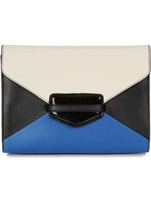 Colour Block Clutch - predominant colour: royal blue; occasions: casual, evening, occasion; type of pattern: light; style: clutch; length: hand carry; size: small; material: faux leather; finish: plain; pattern: colourblock