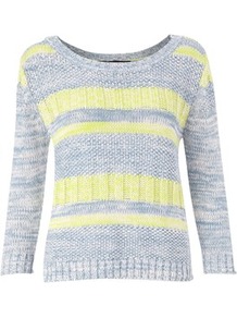 Dolly Dash Jumper - neckline: round neck; style: standard; secondary colour: primrose yellow; predominant colour: light grey; occasions: casual; length: standard; fibres: cotton - 100%; fit: standard fit; sleeve length: 3/4 length; sleeve style: standard; texture group: knits/crochet; pattern type: knitted - other; pattern size: standard; pattern: patterned/print