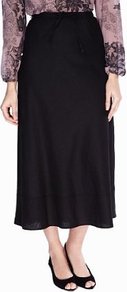 Linen Blend A Line Plain Long Skirt - length: calf length; pattern: plain; fit: loose/voluminous; waist: high rise; waist detail: belted waist/tie at waist/drawstring; predominant colour: black; occasions: casual, work; style: a-line; fibres: linen - mix; texture group: linen; pattern type: fabric