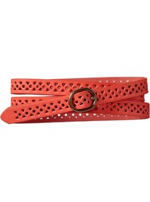 Lasercut Belt - predominant colour: coral; occasions: casual, holiday; type of pattern: small; style: classic; size: skinny; worn on: waist; material: leather; finish: plain; pattern: patterned/print