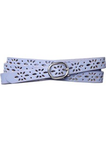 Lasercut Belt - predominant colour: pale blue; occasions: casual, work, holiday; type of pattern: small; style: classic; size: standard; worn on: hips; material: leather; finish: plain; pattern: patterned/print