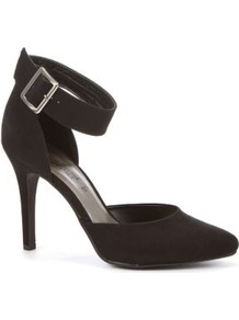 Black Buckle Ankle Strap Pointed Court Shoes - predominant colour: black; occasions: evening, work, occasion; material: faux leather; heel height: high; embellishment: buckles; ankle detail: ankle strap; heel: stiletto; toe: pointed toe; style: courts; finish: plain; pattern: plain